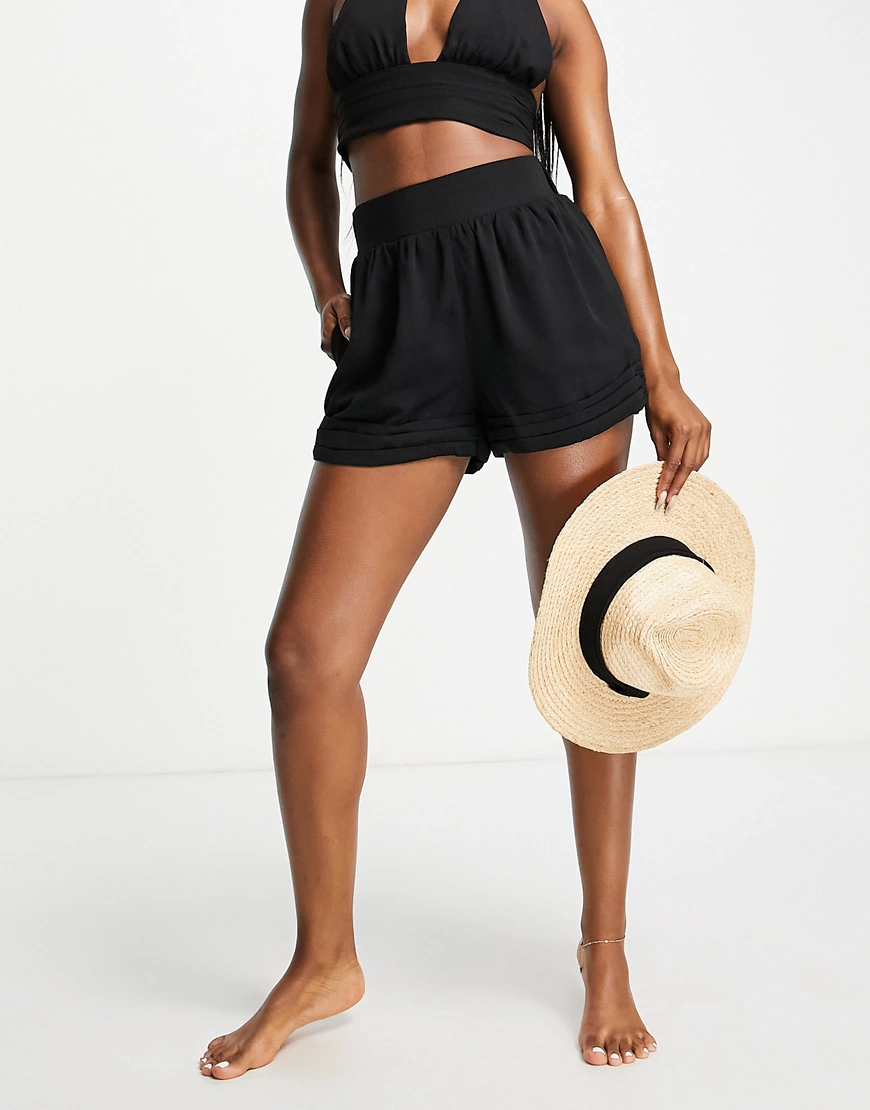 Fashion Union – Exklusive Strandshorts mit hoher Taille in Schwarz, Kombite günstig online kaufen