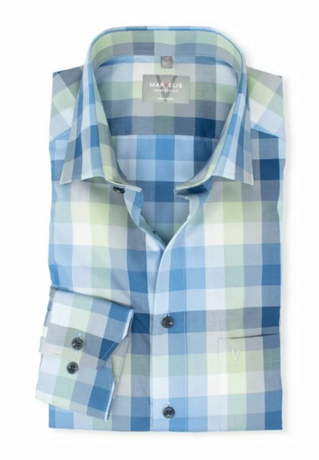MARVELIS Businesshemd Businesshemd - Comfort Fit - Langarm - Kariert - Grün günstig online kaufen