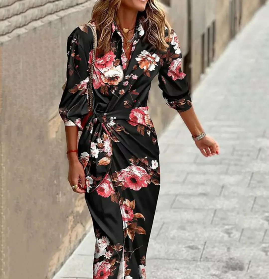 AFAZ New Trading UG Abendkleid Stylisches bedrucktes Midikleid mit Hemdkrag günstig online kaufen