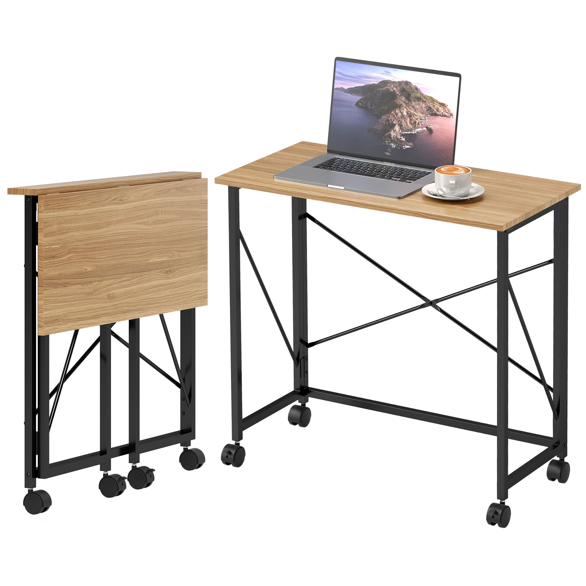 HOMCOM Schreibtisch Klappbar Kleiner 80 cm Klappschreibtisch mit Rollen Pla günstig online kaufen