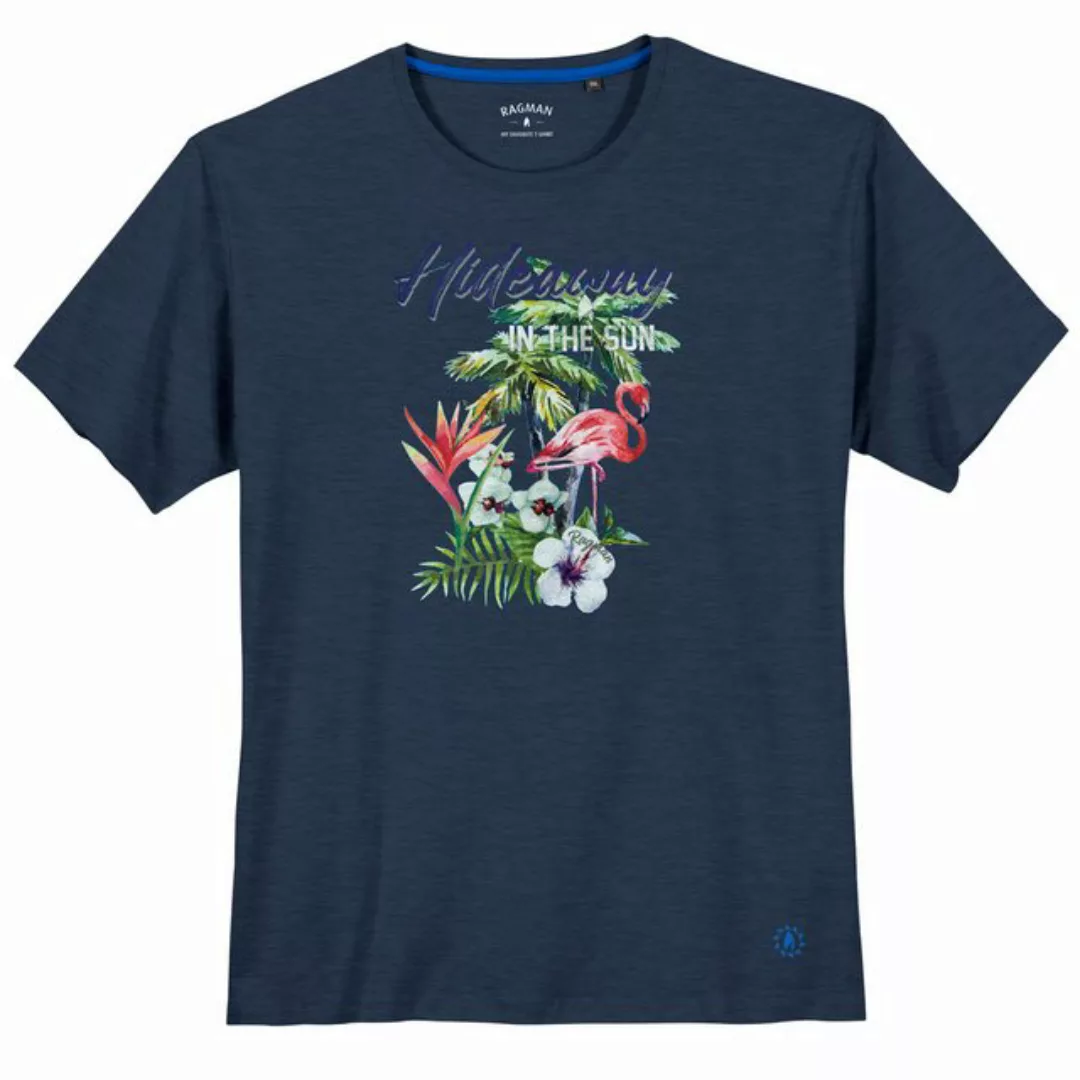 RAGMAN Rundhalsshirt Große Größen Herren T-Shirt rauchblau Frontprint Flami günstig online kaufen