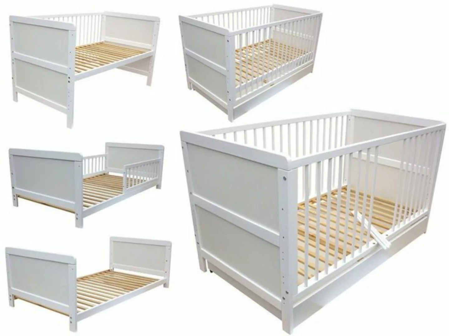 Micoland Kinderbett Kinderbett Juniorbett Beistellbett 140x70cm 3in1 weiß m günstig online kaufen