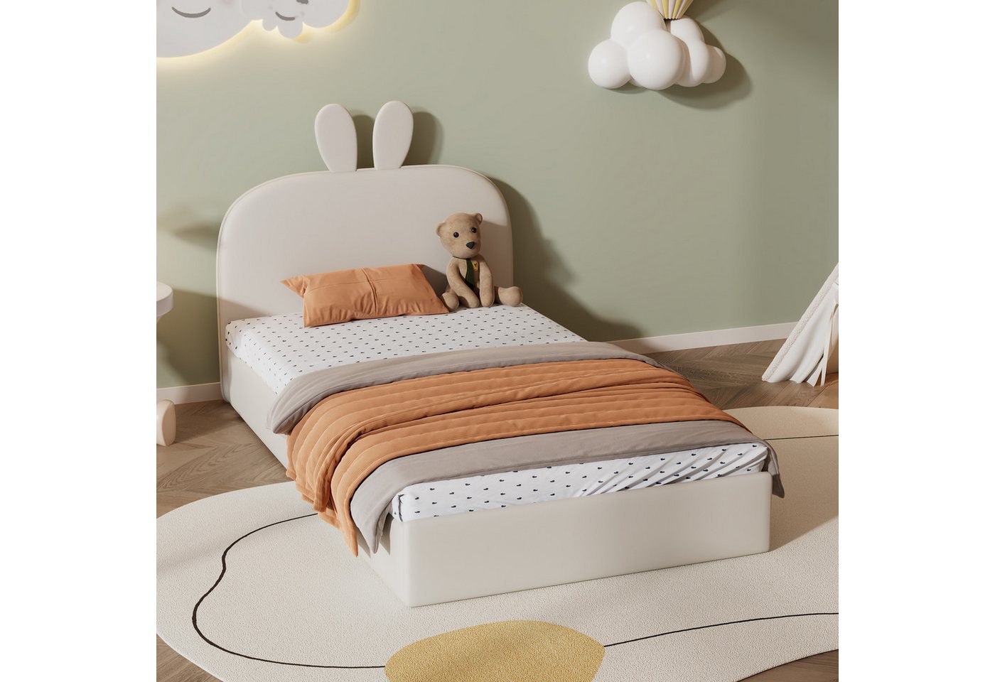 MODFU Kinderbett Tagesbett Einzelbett, Kaninchen Kopfteil Polsterbett, mit günstig online kaufen