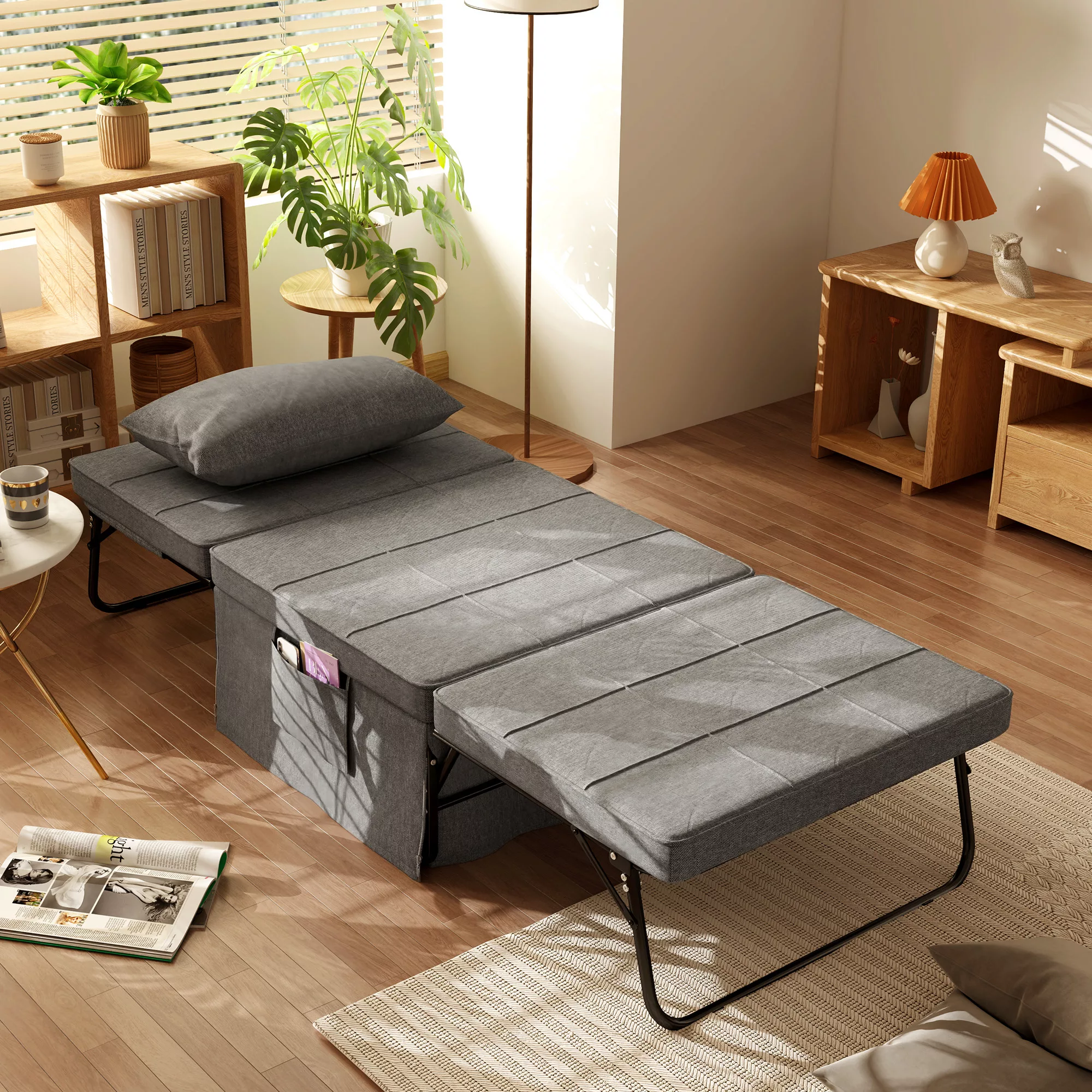 HOMCOM 4-in-1 Einzelbett  Gästebett Klappbett Sessel Ottomane, 8 cm Matratz günstig online kaufen