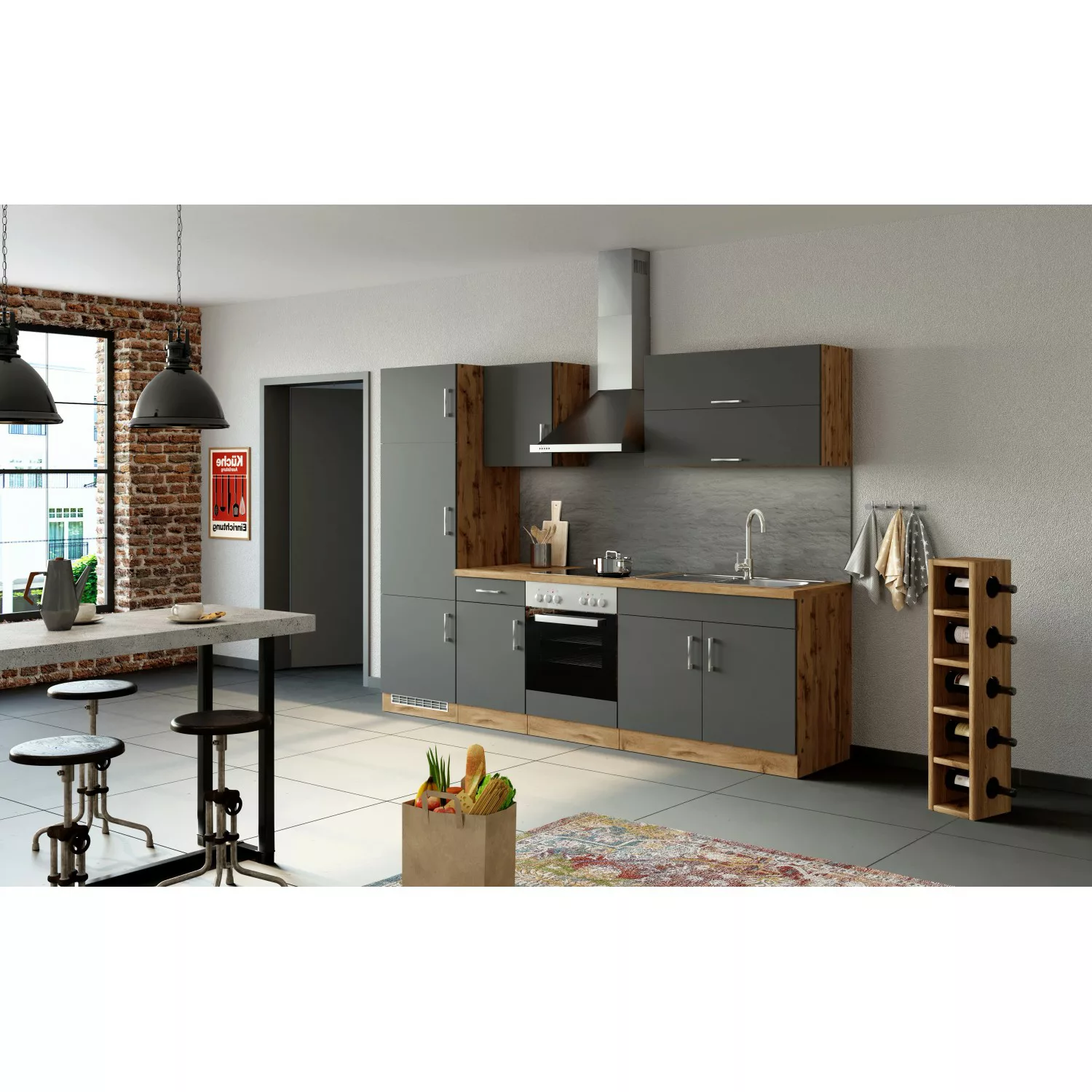 Held Möbel Küchenzeile Sorrento 270 cm Wotaneiche-Grafit ohne E-Geräte günstig online kaufen