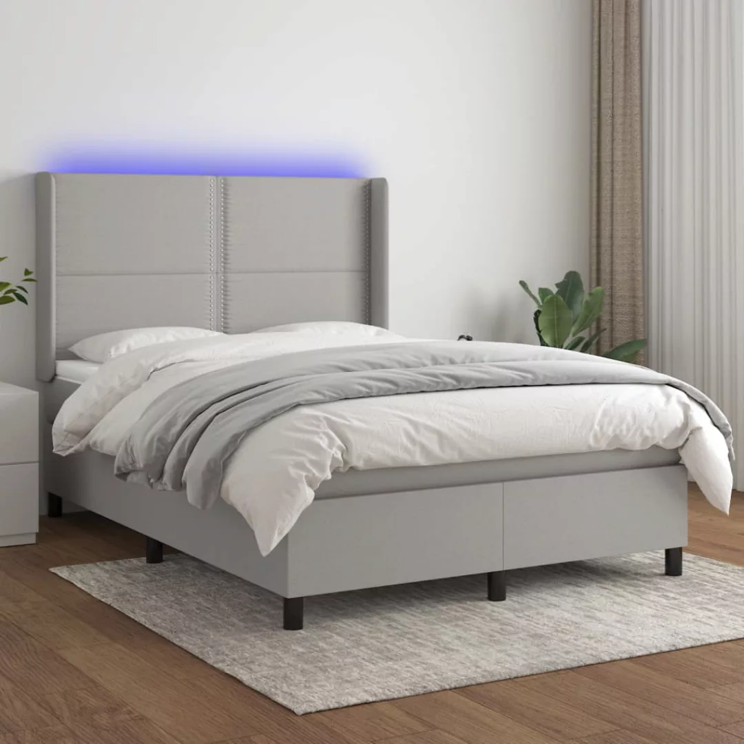 vidaXL Boxspringbett Boxspringbett mit Matratze LED Hellgrau 140x200 cm Sto günstig online kaufen