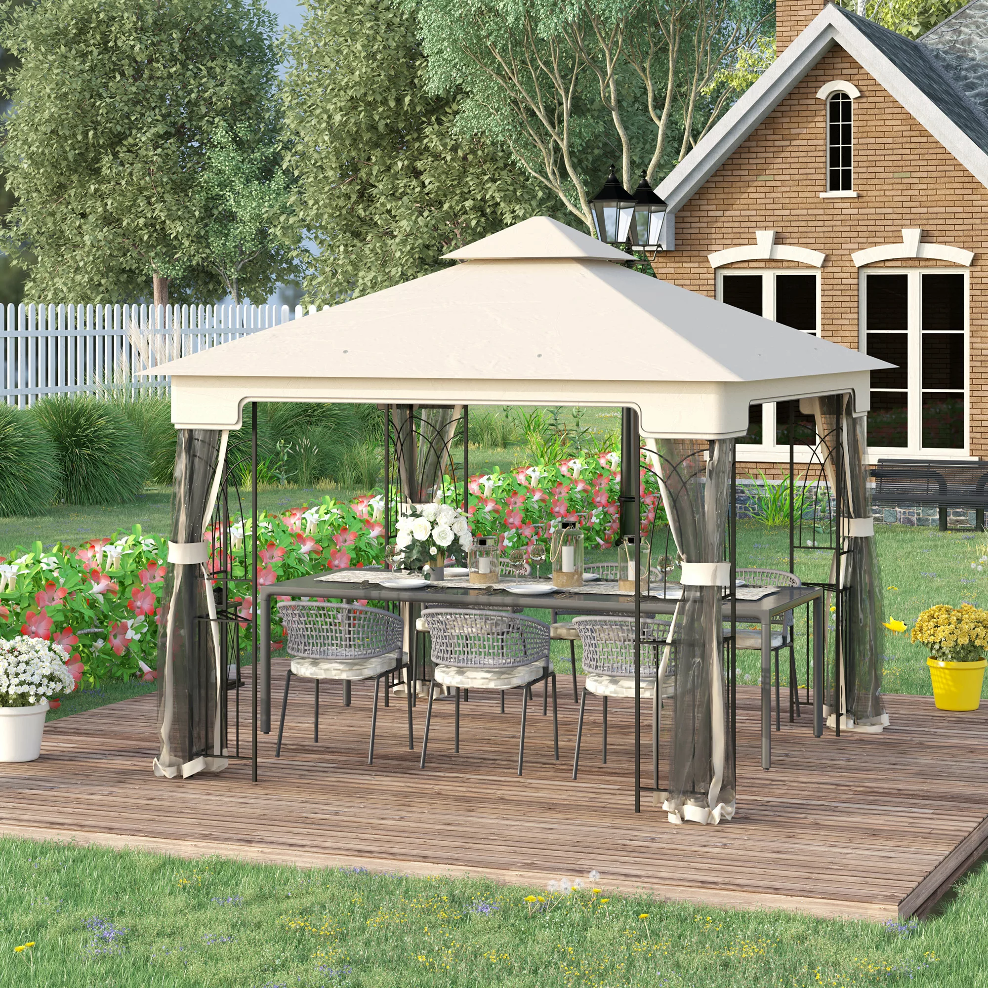 Outsunny Gartenpavillon mit Doppeldach Pavillon Gartenzelt Festzelt Partyze günstig online kaufen