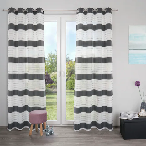 decolife Gardine »Estelle«, (1 St.), Ösenschal mit Blockstreifen weiß günstig online kaufen