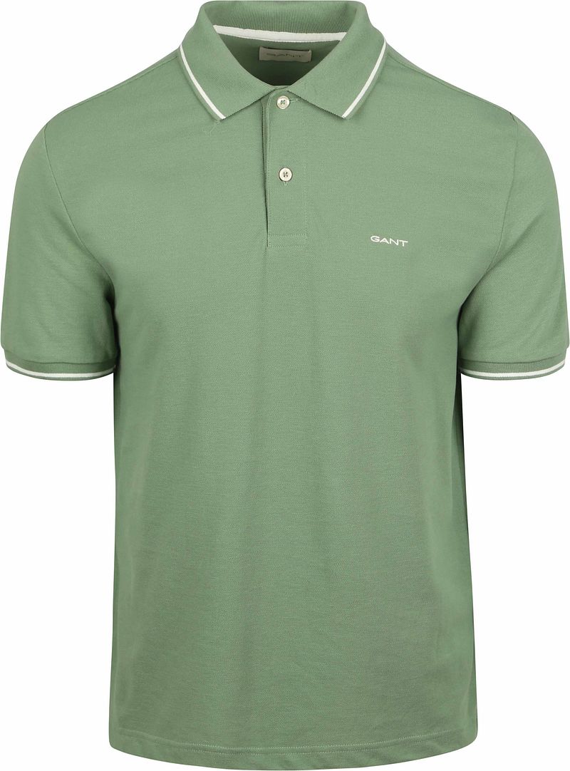 Gant Tipping Piqué Poloshirt Grün - Größe M günstig online kaufen