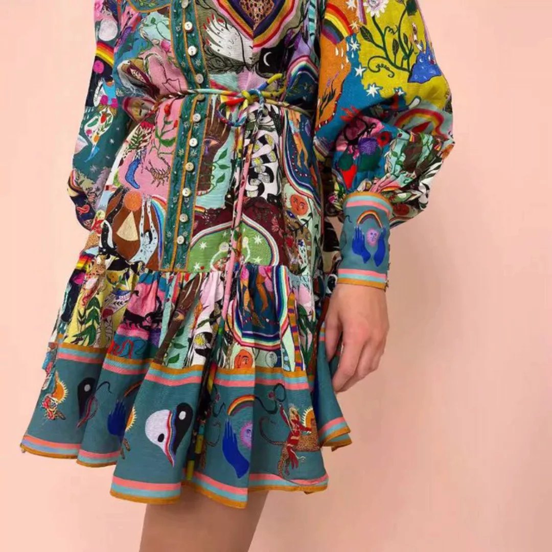 RUZU UG Dirndl Langärmliges, bedrucktes, plissiertes Trägerkleid für Damen günstig online kaufen