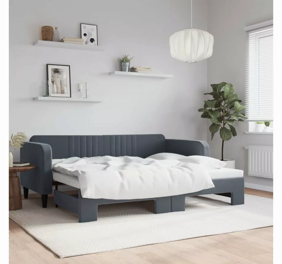 vidaXL Bett, Tagesbett Ausziehbar Dunkelgrau 90x200 cm Samt günstig online kaufen