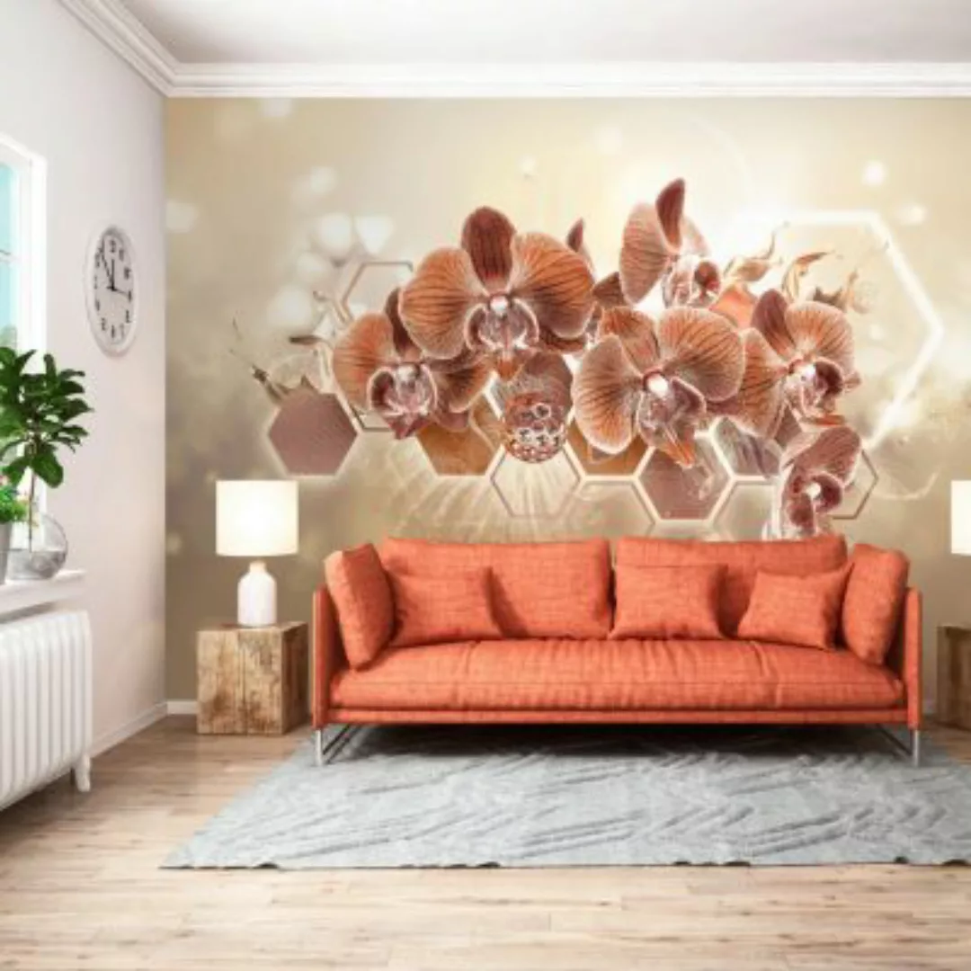 artgeist Fototapete Flowers and Hexagons (Brown) braun/beige Gr. 400 x 280 günstig online kaufen