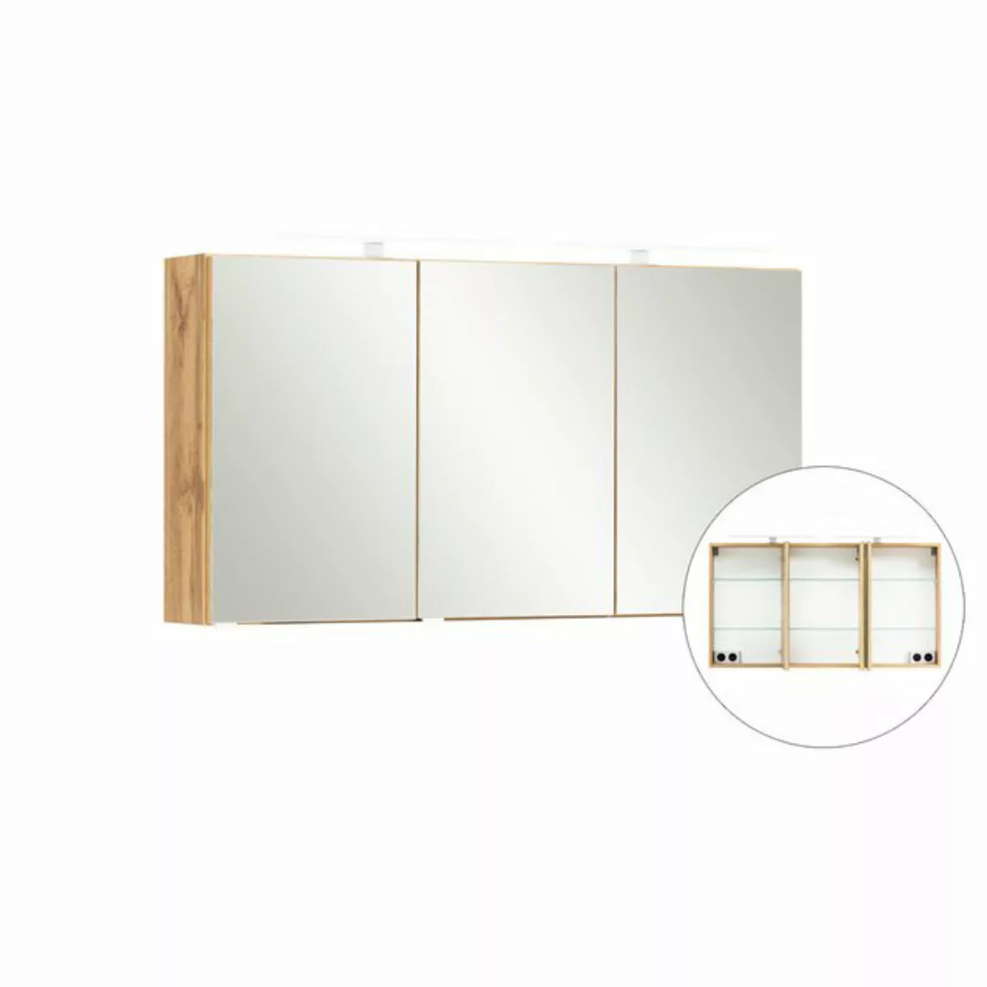 Lomadox Badezimmer 3D-Spiegelschrank 120 cm breit VIDAGO-03 in Wotan Eiche günstig online kaufen
