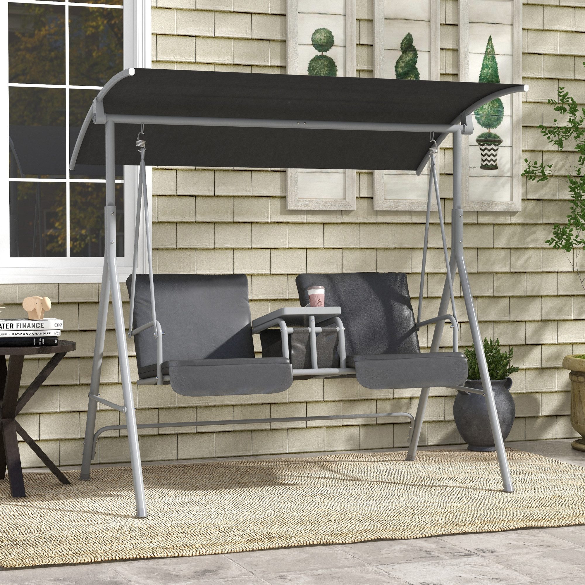 Outsunny Hollywoodschaukel, 2-Sitzer, Schaukeln, Sonnenschutz, Gartenschauk günstig online kaufen
