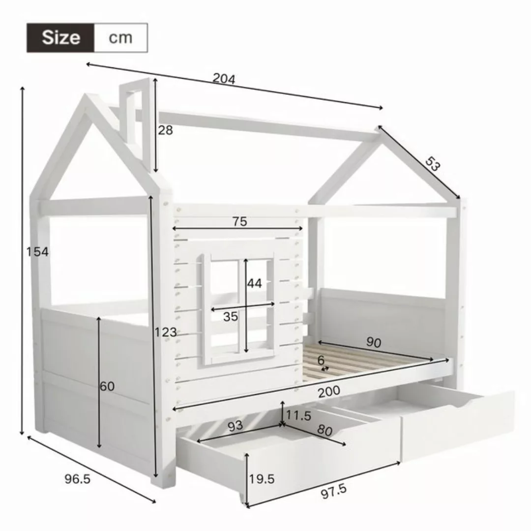 Flieks Kinderbett, Hausbett Massivholzbett Jugendbett Weiß 200x90cm günstig online kaufen