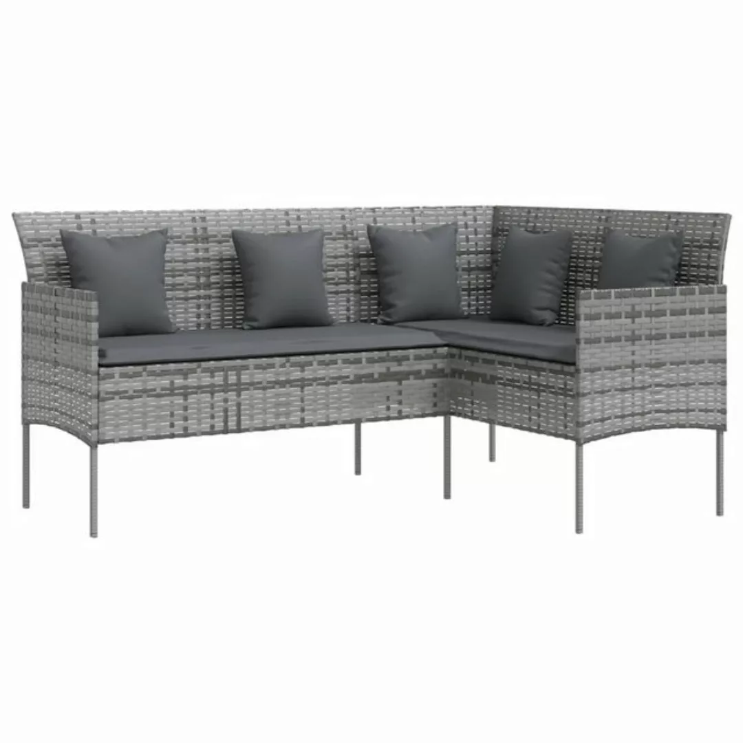 Sofa In L-form Mit Kissen Poly Rattan Grau günstig online kaufen