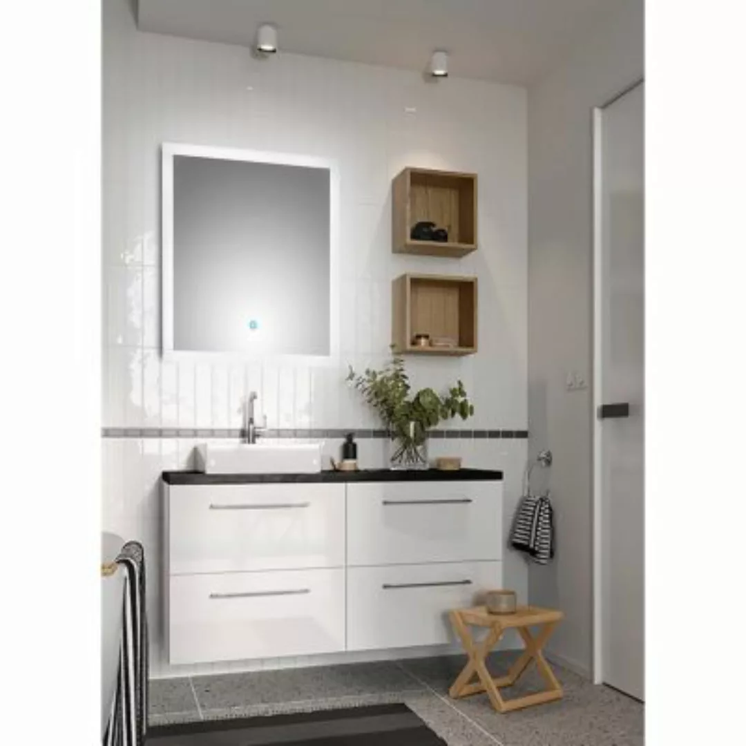 Lomadox Badezimmer Waschplatz Set in weiß Hochglanz lackiert mit Trüffel Bu günstig online kaufen