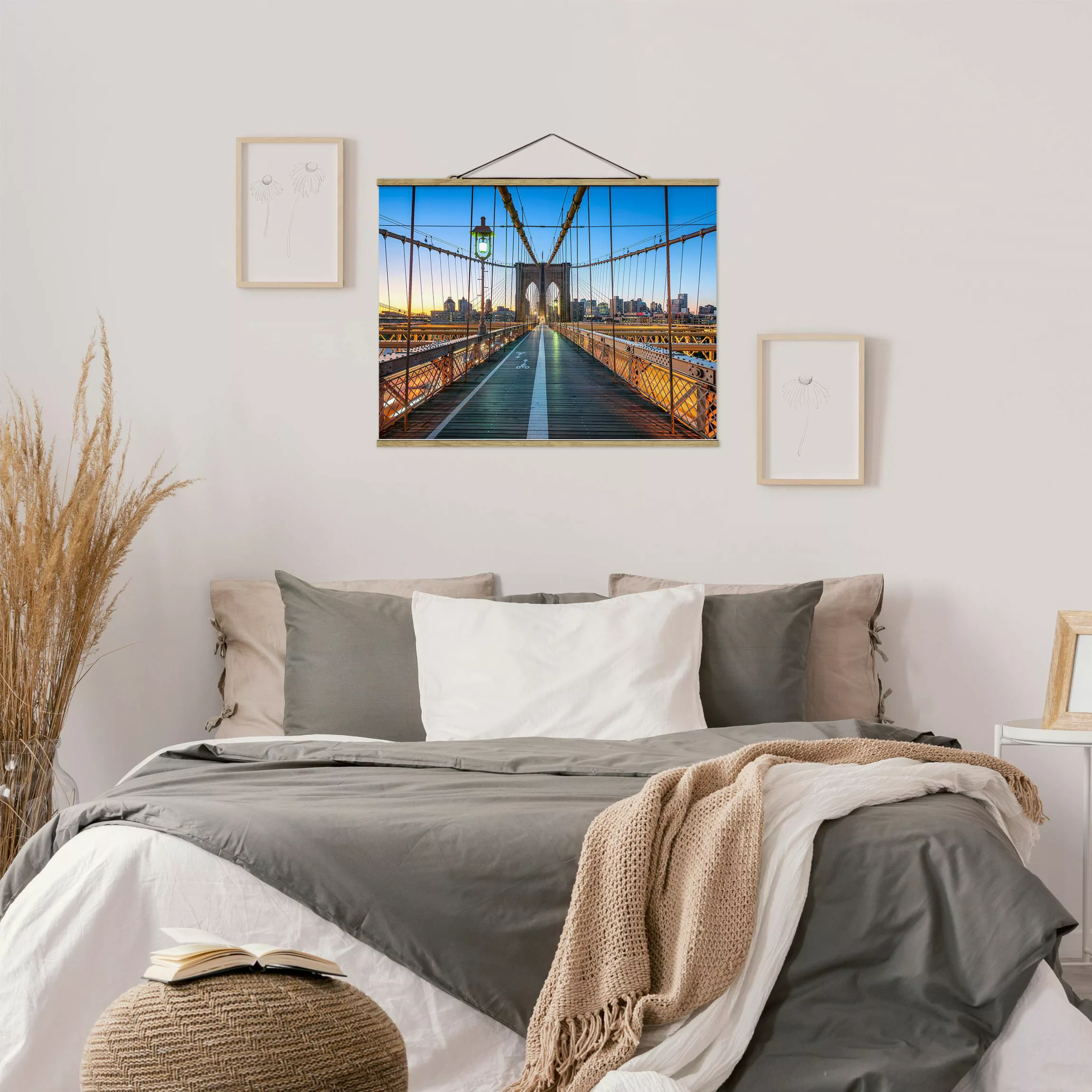 Stoffbild mit Posterleisten Morgenblick von der Brooklyn Bridge günstig online kaufen