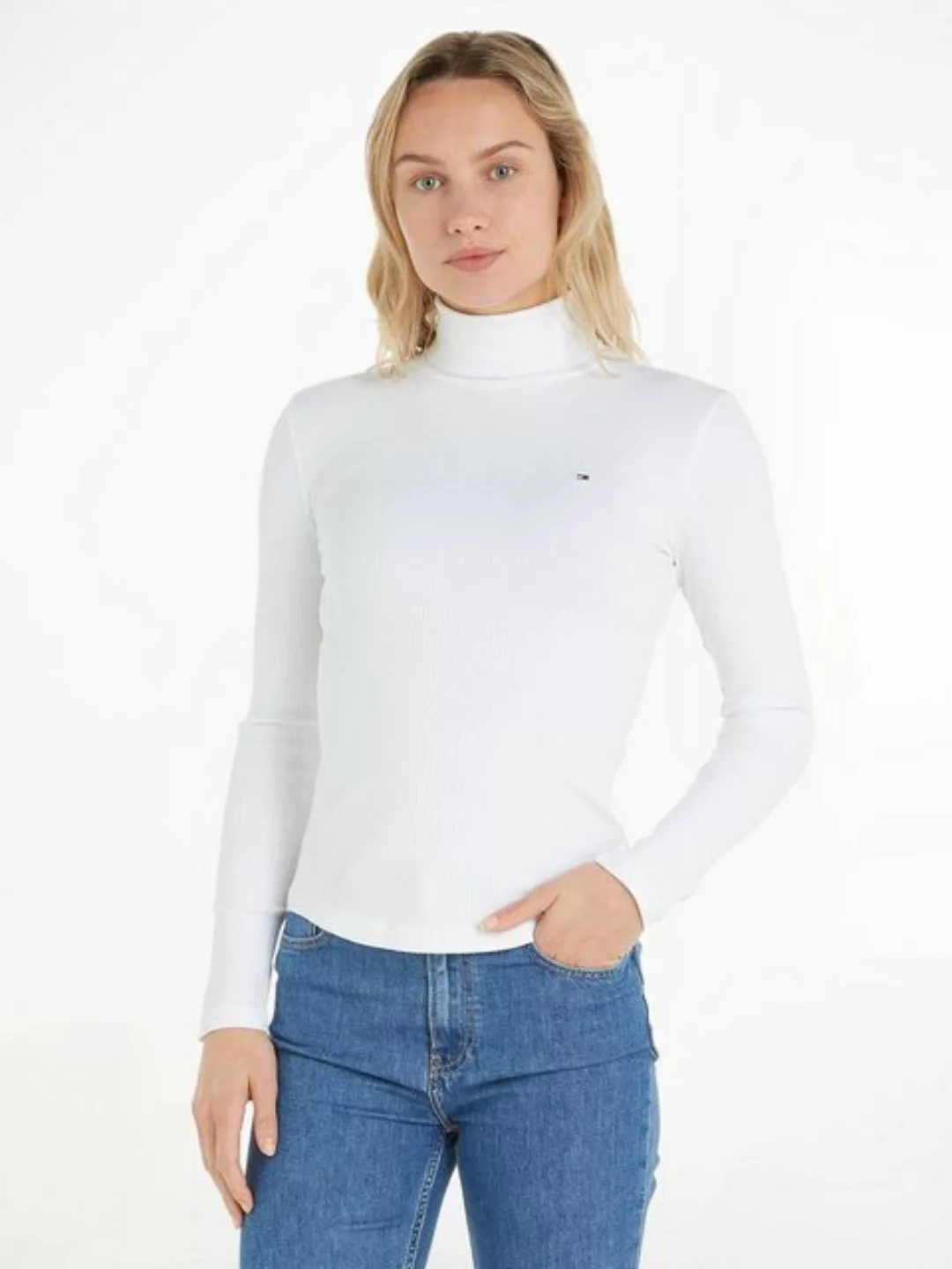 Tommy Hilfiger Langarmshirt SLIM 5X2 RIB ROLL-NK LS mit dezenter Logosticke günstig online kaufen