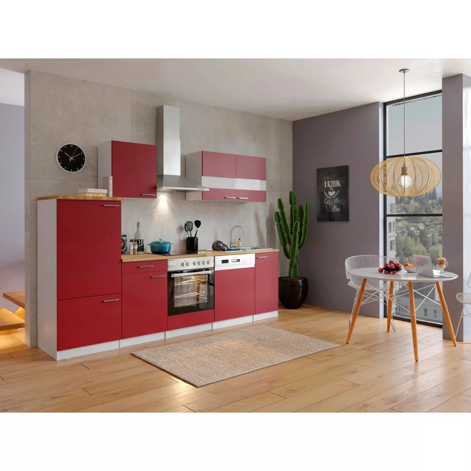 Respekta Economy Küchenzeile KB280WRC 280 cm Rot-Weiß günstig online kaufen