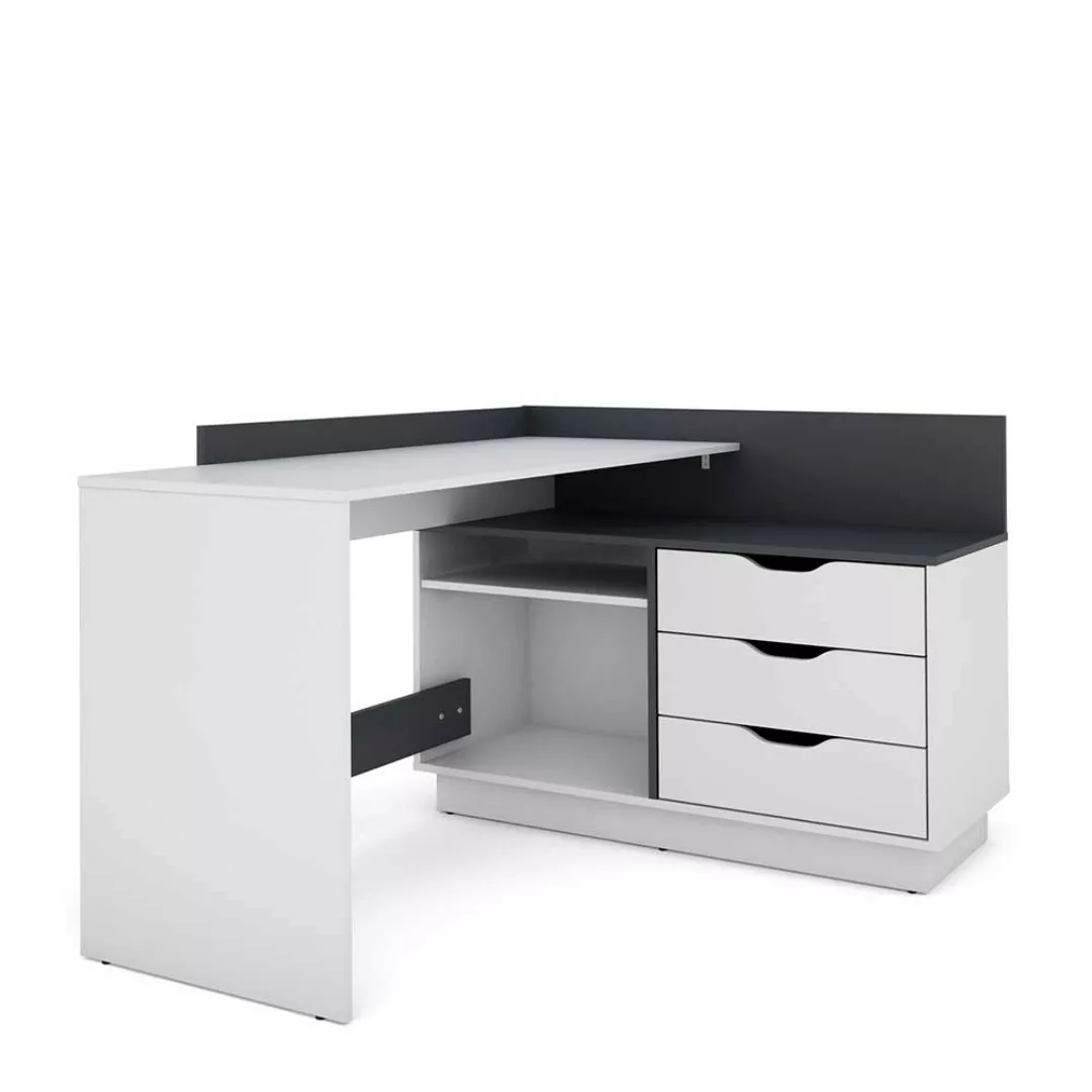 Schreibtischkombination Ecke in Weiß und Anthrazit drei Schubladen günstig online kaufen