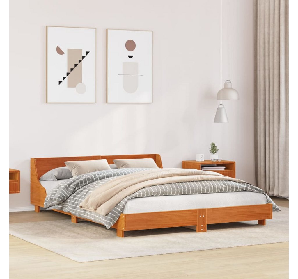 vidaXL Bett, Massivholzbett ohne Matratze Wachsbraun 135x190 cm Kiefernholz günstig online kaufen