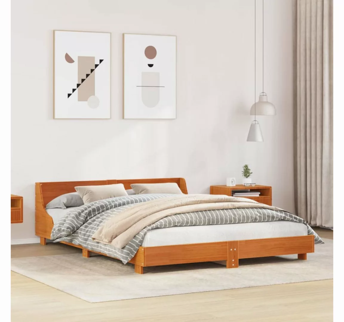 vidaXL Bett, Massivholzbett ohne Matratze Wachsbraun 120x200 cm Kiefernholz günstig online kaufen