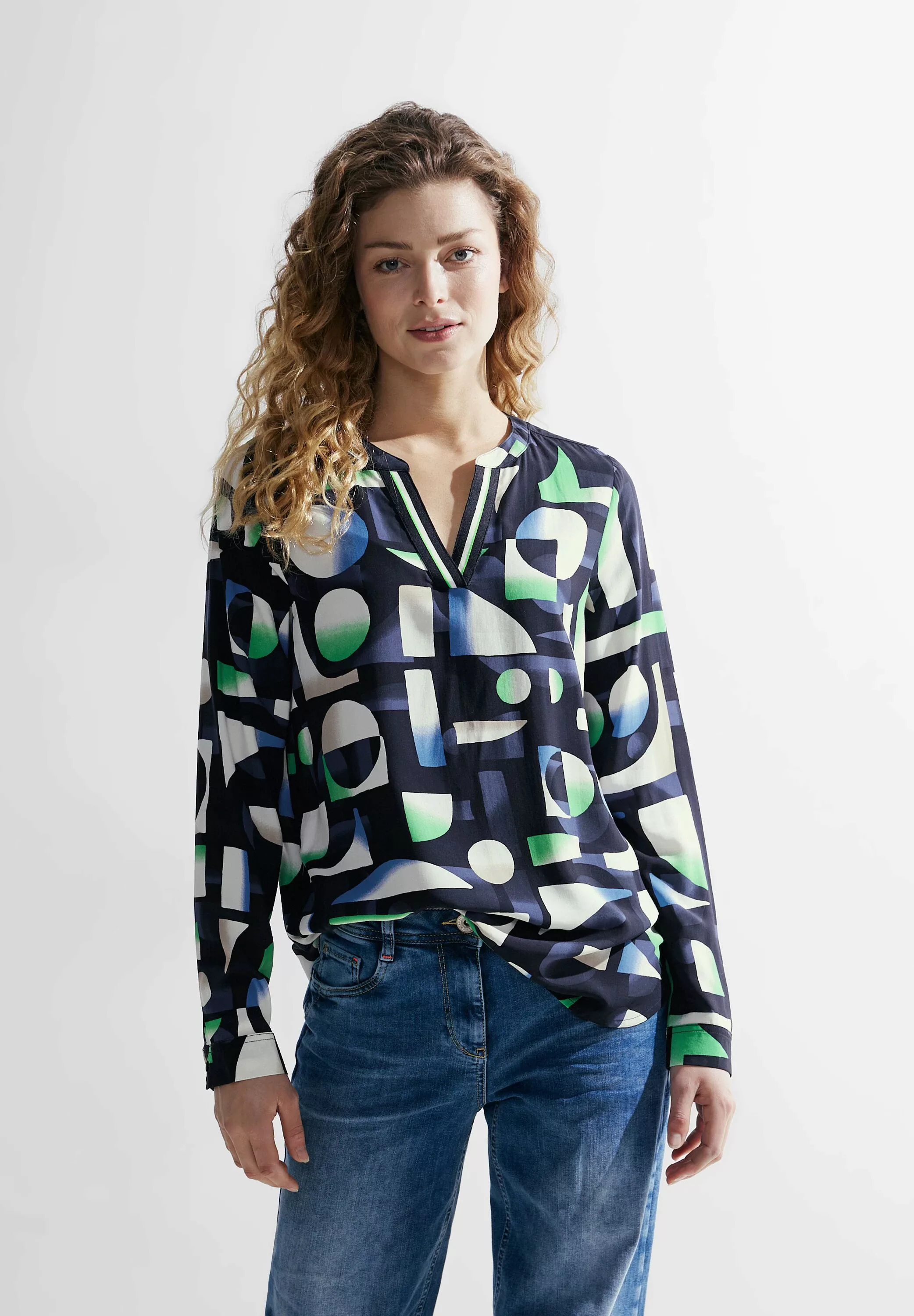 Cecil Langarmbluse Cecil Print Viskosebluse in Universal Blue (1-tlg) Nicht günstig online kaufen