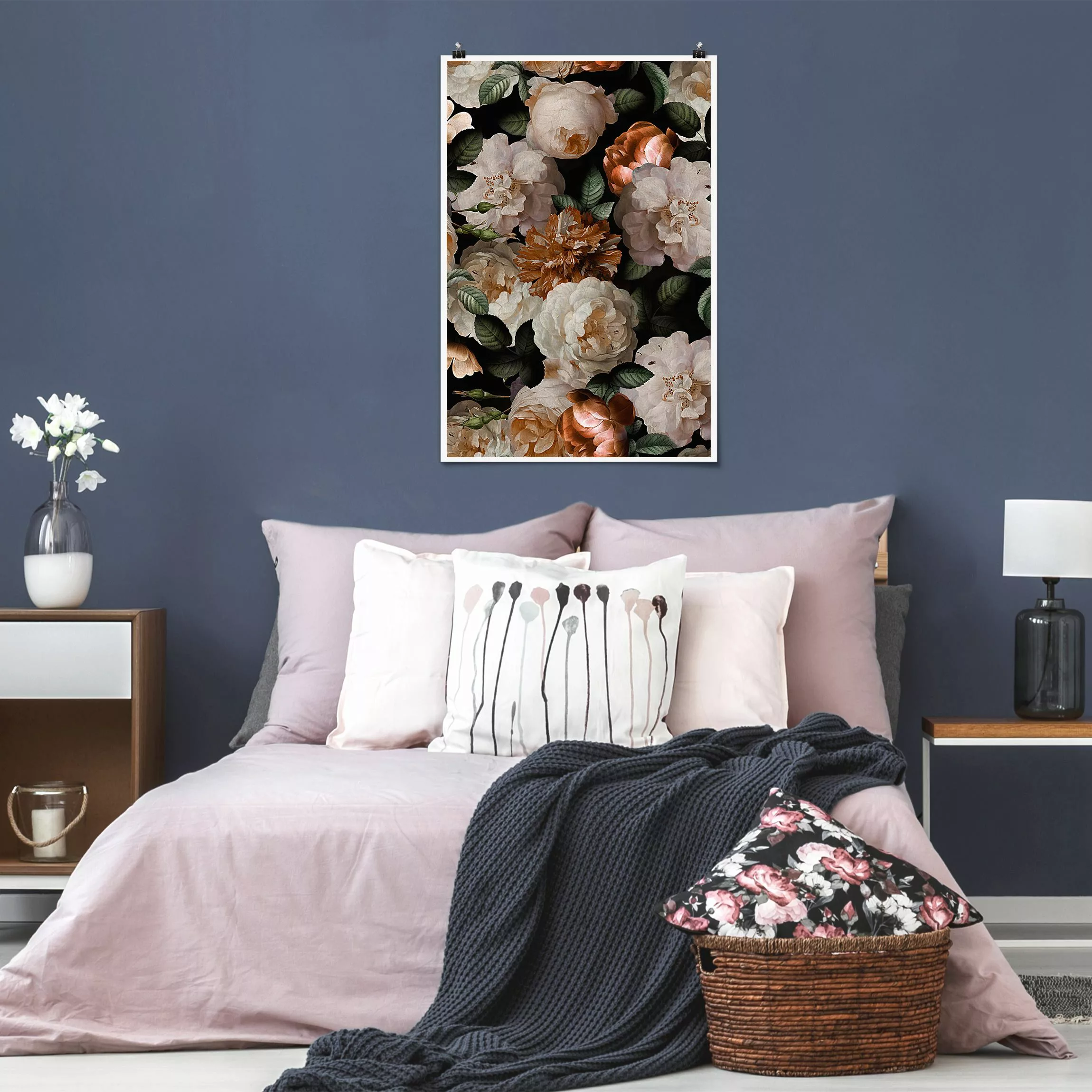 Poster Rote Rosen mit Weißen Rosen günstig online kaufen