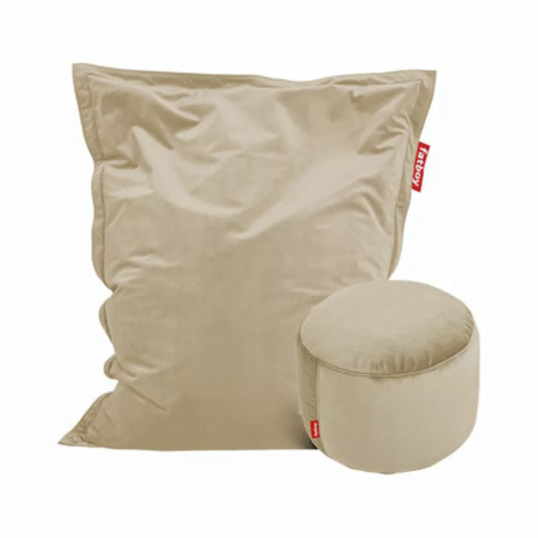 Promo-Pack Pouf Original Slim Velvet + pouf Point Velvet textil beige / Sei günstig online kaufen