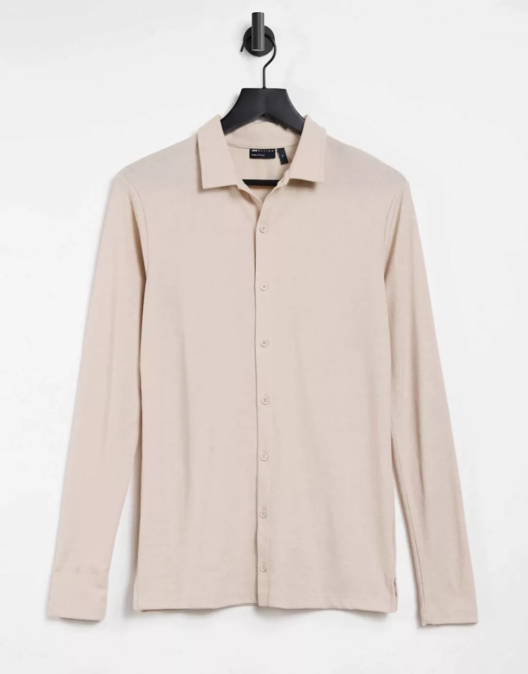 ASOS DESIGN – Muskel-Polohemd aus Feinripp-Jersey in Ecru-Weiß günstig online kaufen