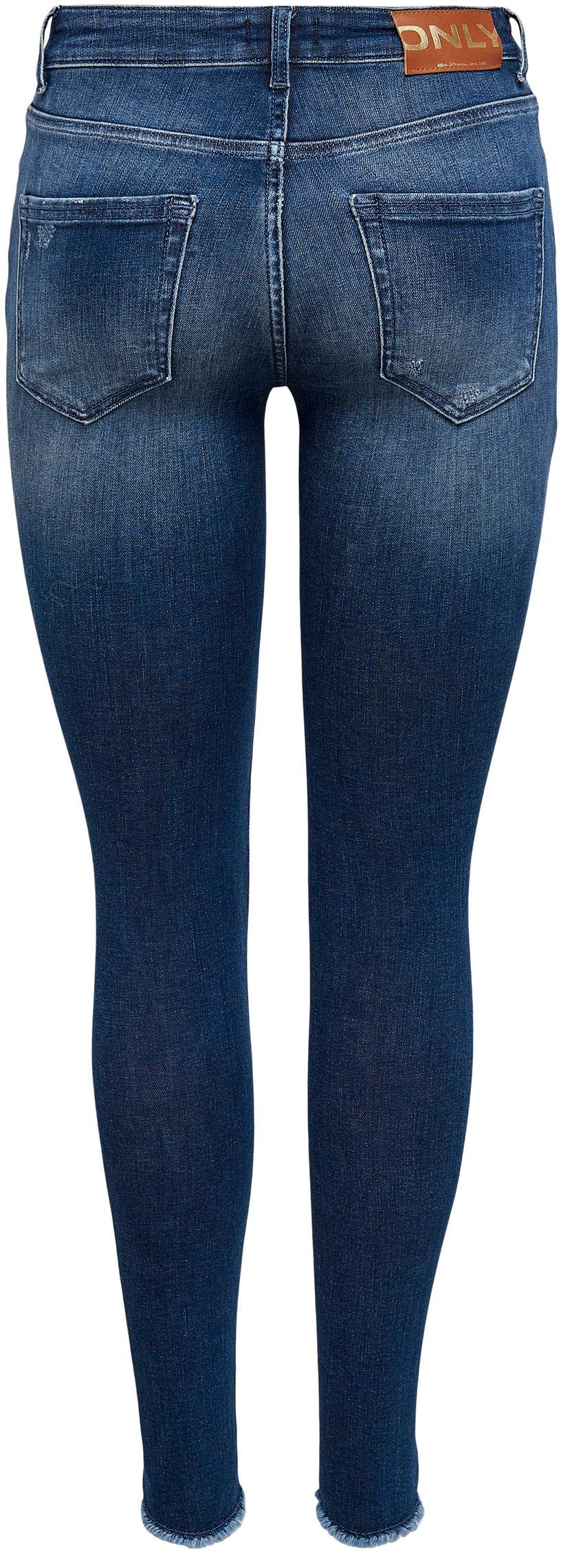 Only Damen Jeans ONLBLUSH LIFE MID SK ANK RAW REA811 - Skinny Fit - Blau - günstig online kaufen