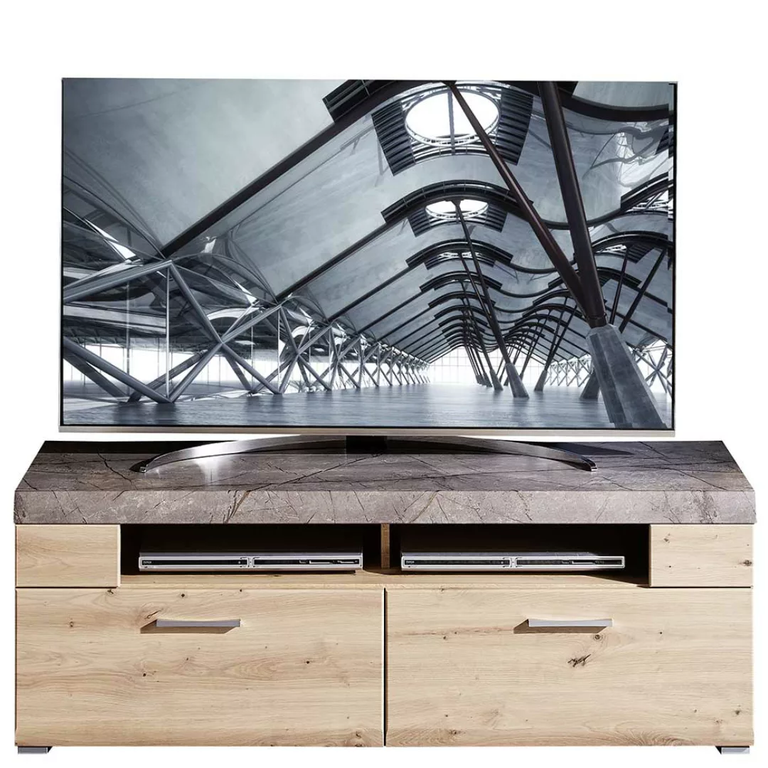 Fernsehlowboard in Graubraun und Wildeiche Optik 140 cm breit günstig online kaufen
