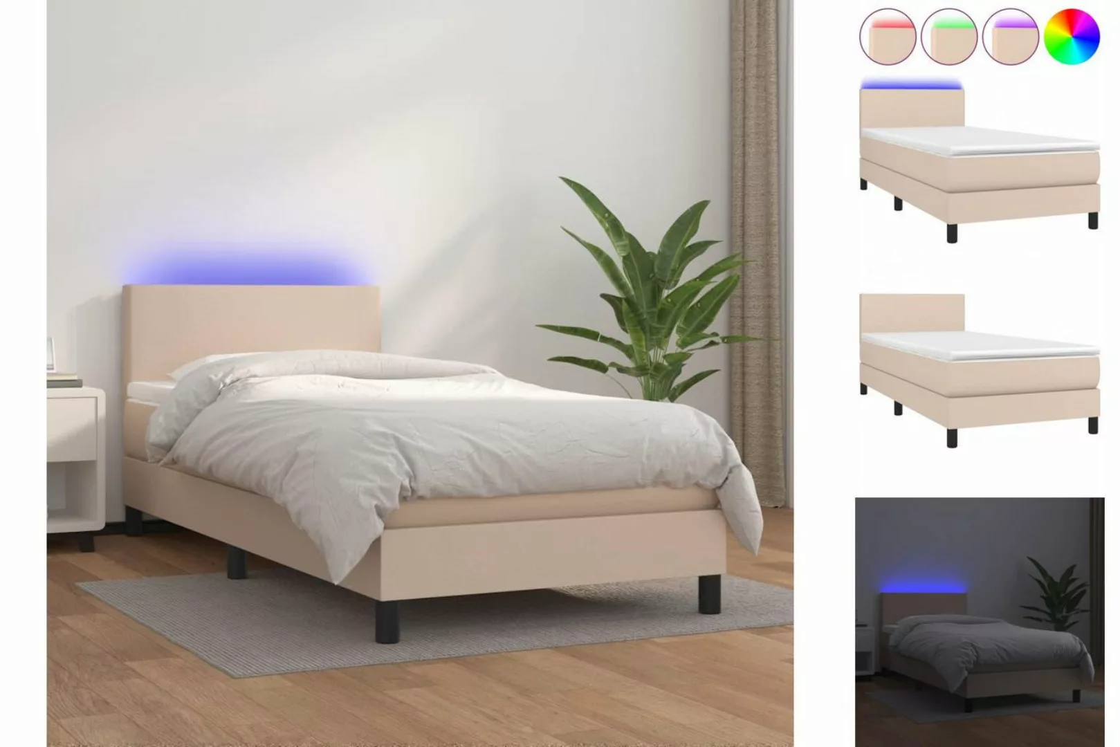 vidaXL Bettgestell Boxspringbett mit Matratze LED Cappuccino-Braun 90x190cm günstig online kaufen