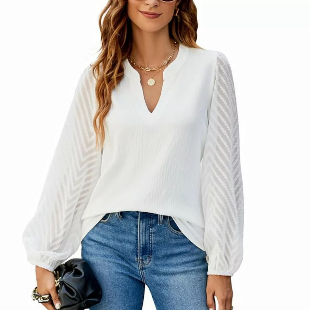 Zoclack Langarmshirt Langarmbluse Chiffon Lässiges Langärmeliges Blusentop günstig online kaufen