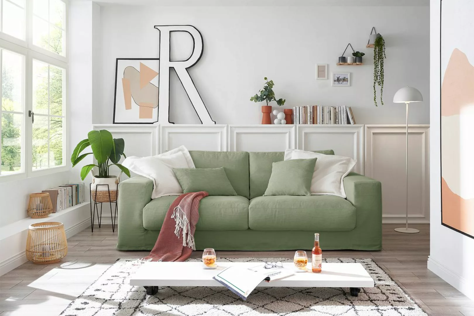 KAWOLA Sofa ROMA Feincord olivgrün günstig online kaufen
