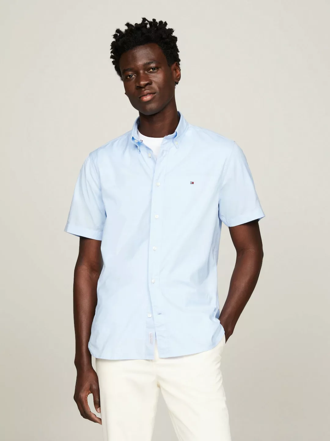 Tommy Hilfiger Short Sleeve Hemd Flex Hellblau - Größe L günstig online kaufen