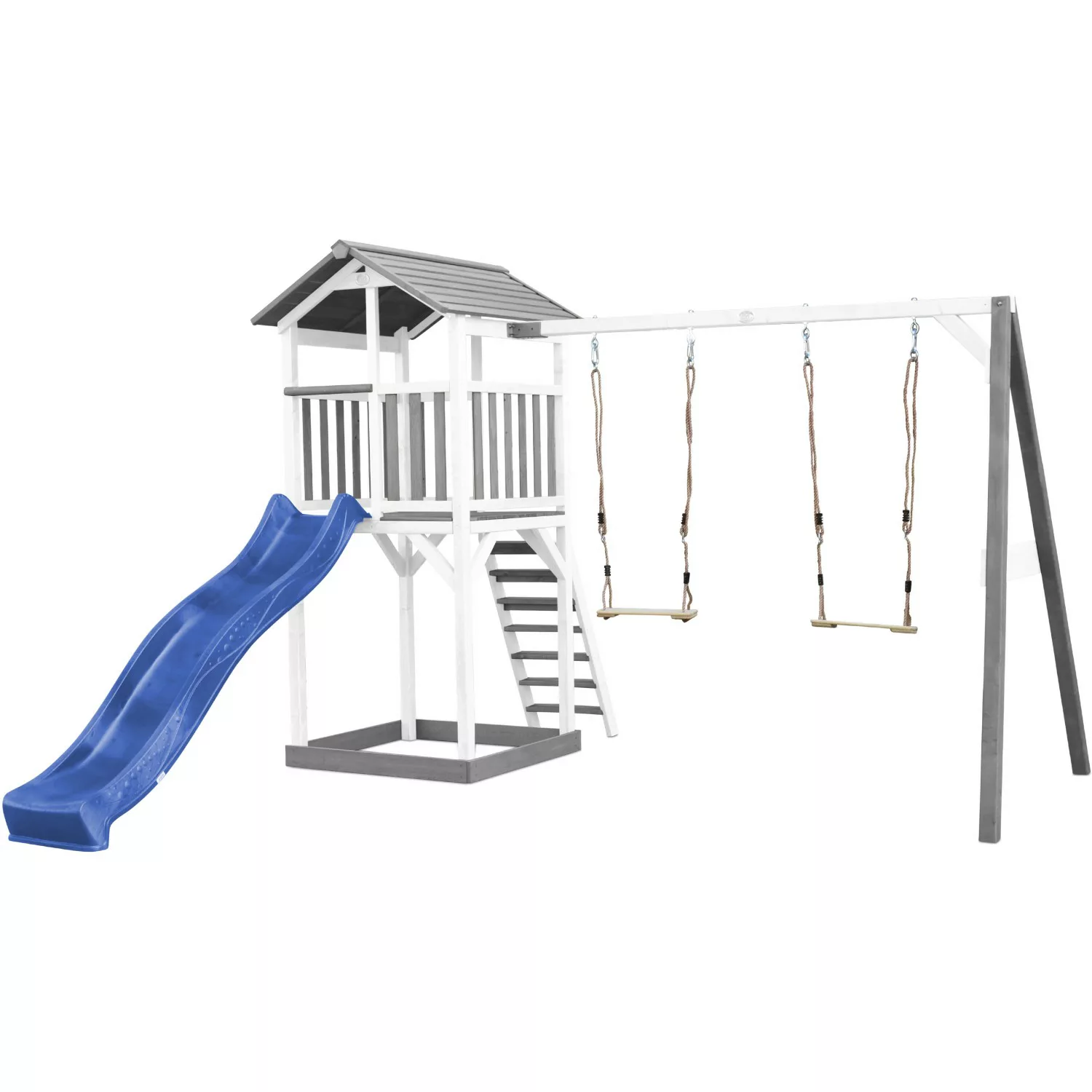 Axi Beach Tower Spielturm mit Doppelschaukel Blaue Rutsche 349 x 357 x 242 günstig online kaufen