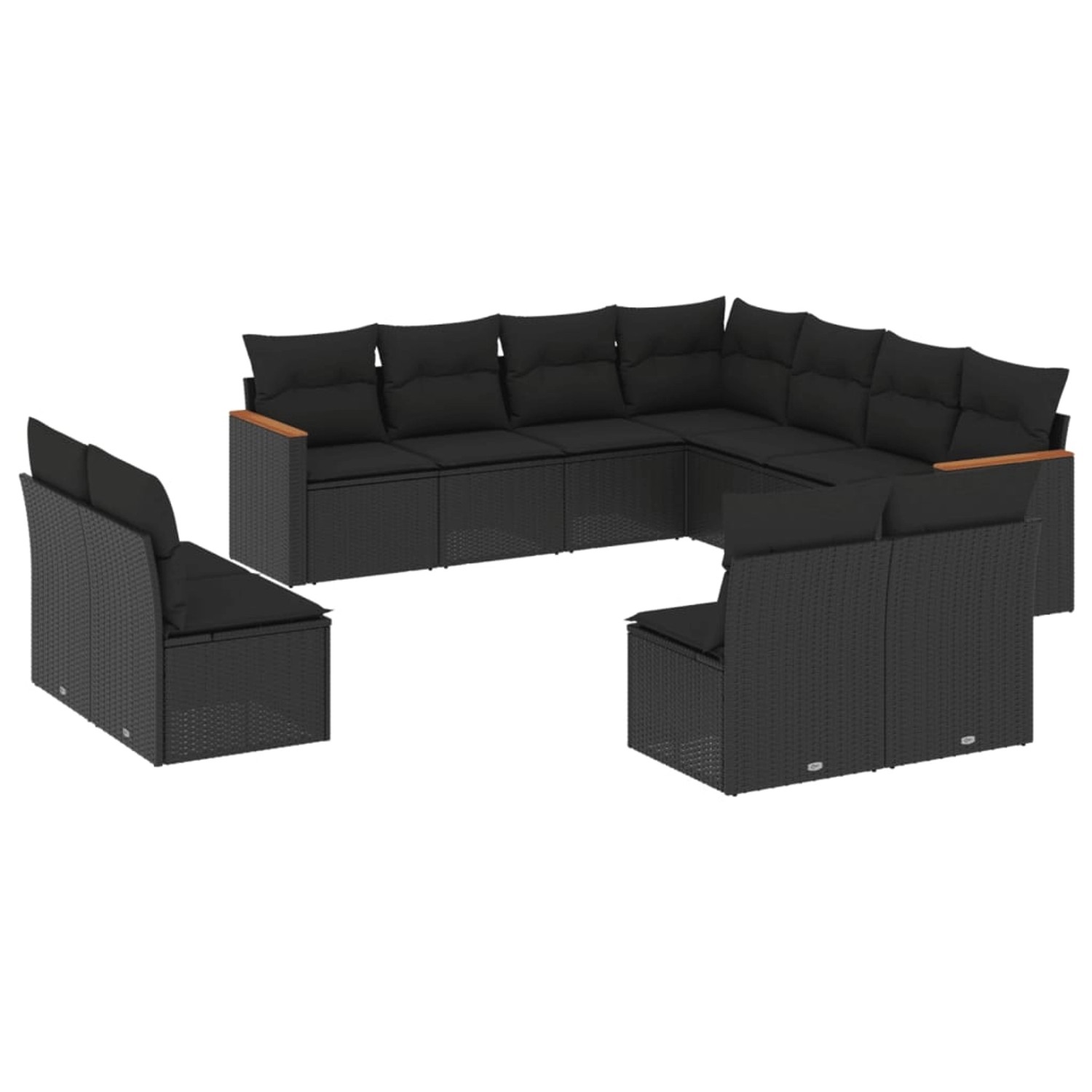 vidaXL 11-Tlg Garten-Sofagarnitur mit Kissen Schwarz Poly Rattan 3226083 günstig online kaufen