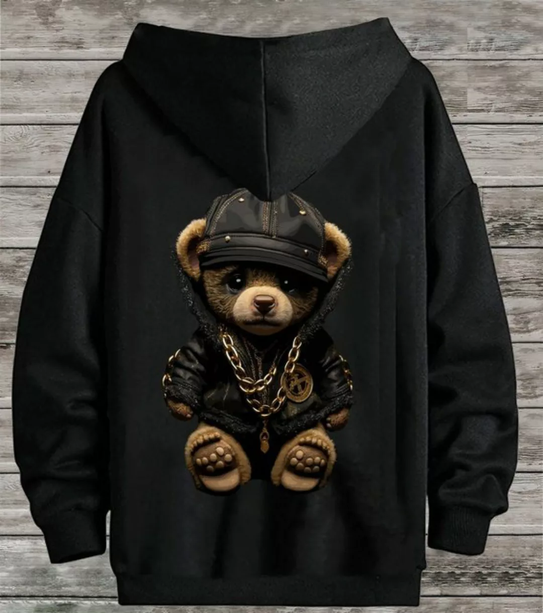 RMK Hoodie Kapuzenpullover Longsleeve mit Gangster Bär Teddybär mit Kapuze, günstig online kaufen