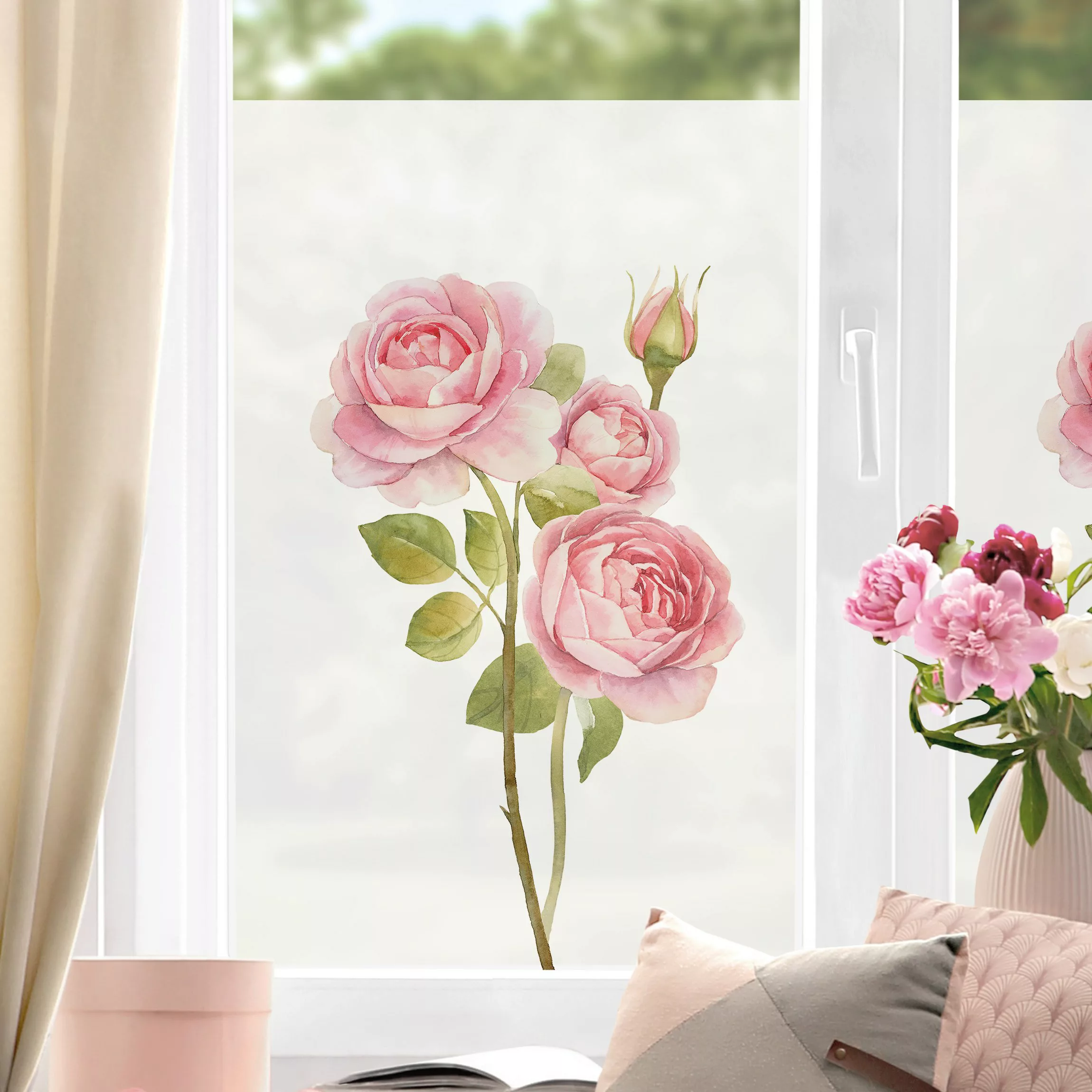 Fensterfolie Aquarell Drei Rosen günstig online kaufen