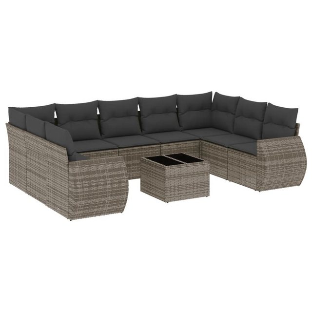 vidaXL Sofaelement 10-tlg. Garten-Sofagarnitur mit Kissen Grau Poly Rattan günstig online kaufen