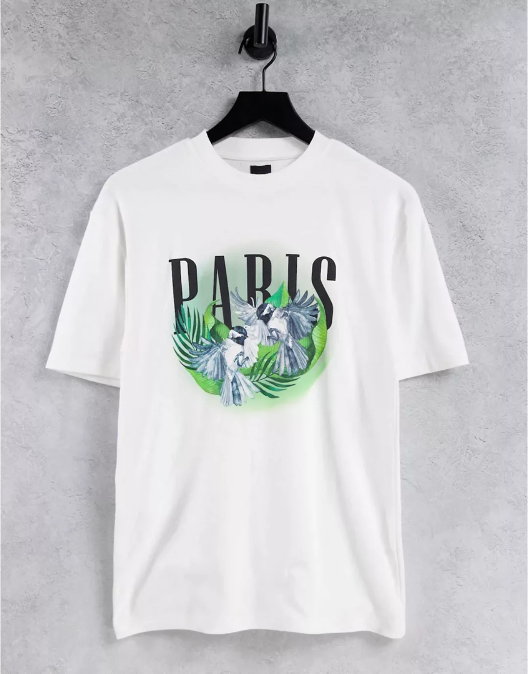 River Island – Paris – T-Shirt in Weiß mit Vogelmotiv günstig online kaufen