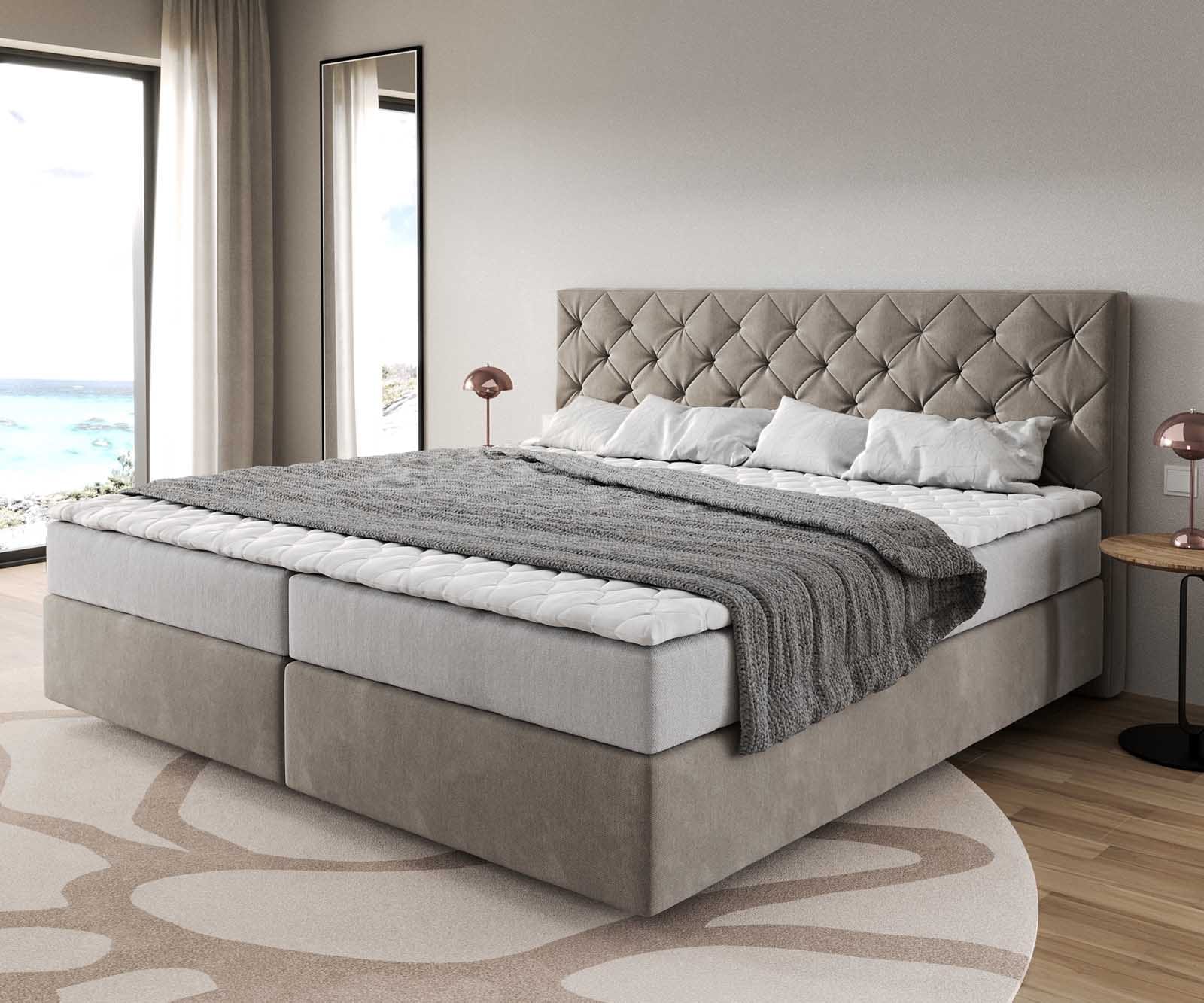 Boxspringbett Dream-Great Mikrofaser Beige 200x200 cm mit Taschenfederkernm günstig online kaufen