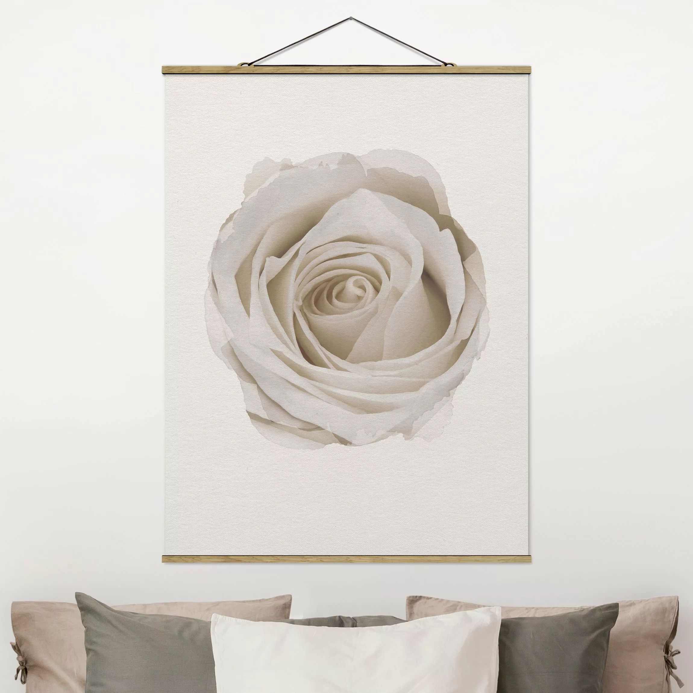 Stoffbild Blumen mit Posterleisten - Hochformat Wasserfarben - Pretty White günstig online kaufen
