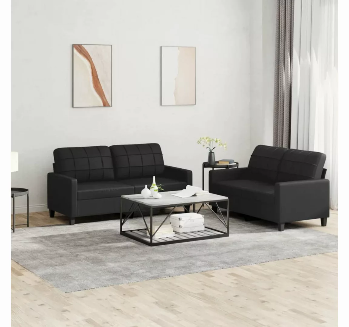 vidaXL Sofa Sofagarnitur mit Kissen Kunstleder, Standard, Schwarz günstig online kaufen