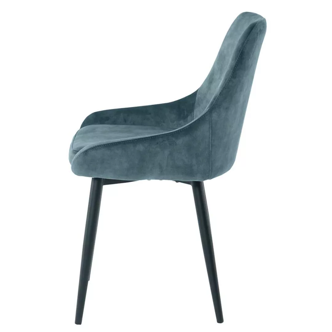 Blaue Samt Stühle mit Gestell aus Metall Schwarz (2er Set) günstig online kaufen