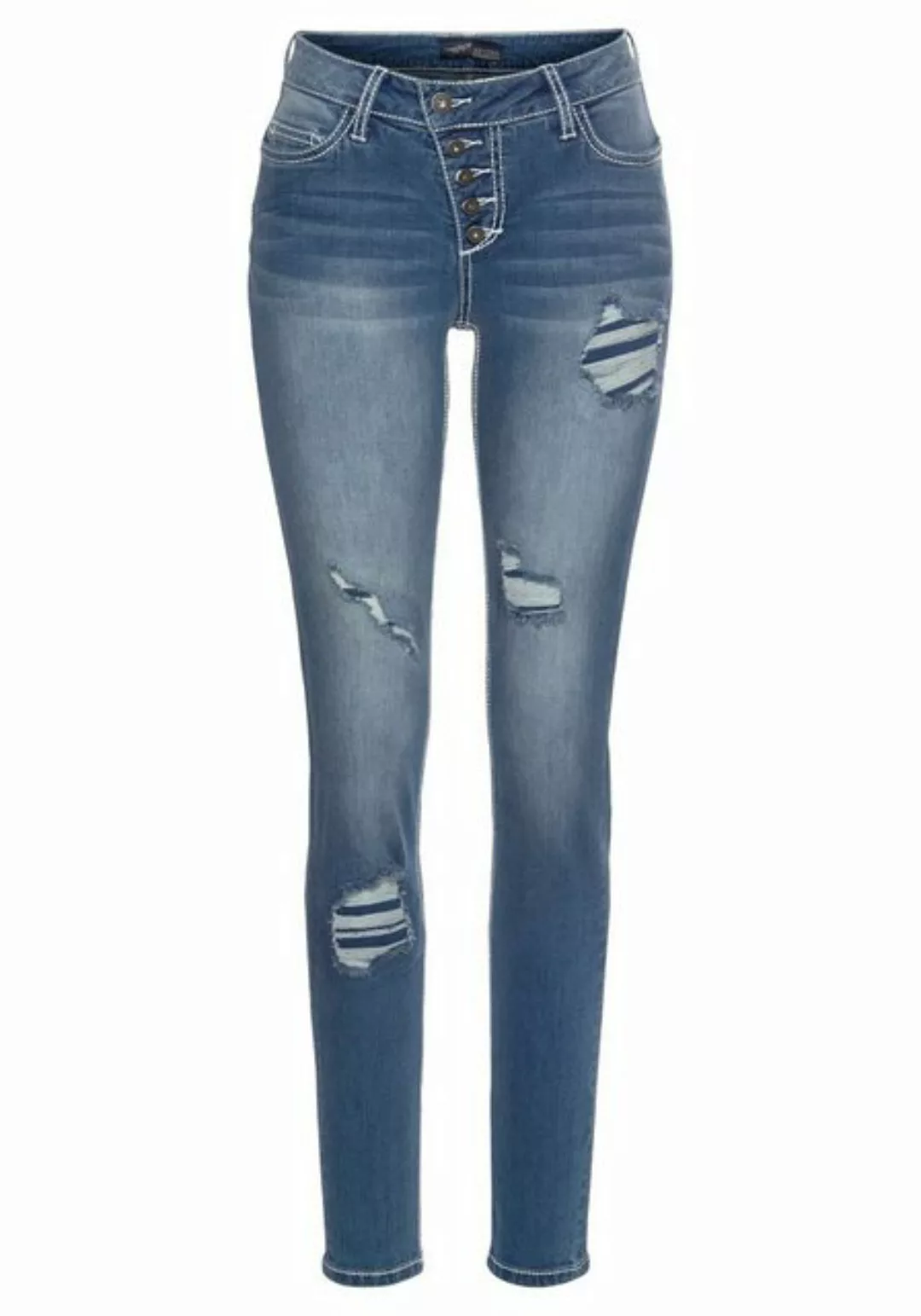 Arizona Slim-fit-Jeans mit sichtbarer, schräger Knopfleiste Mid Waist günstig online kaufen