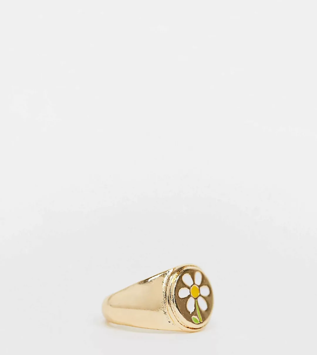 ASOS DESIGN Curve – Goldfarbener Ring im Siegeldesign mit Gänseblümchendeta günstig online kaufen