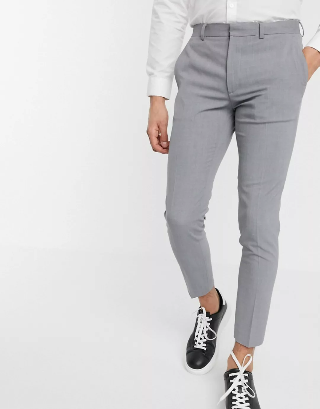 ASOS DESIGN – Superenge, elegante Hose in Grau mit kurzem Schnitt günstig online kaufen